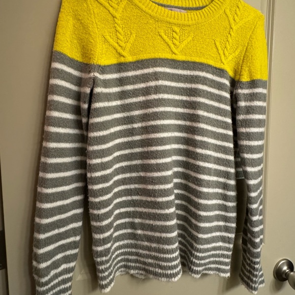 GAP Women's Sweater Yellow Gray White Striped Crew Neck Long Sleeve Size S - Picture 4 of 4
